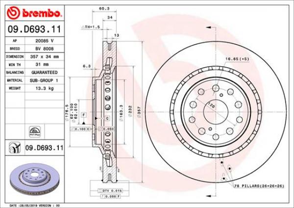 Tarcza hamulcowa 09.D693.11  BREMBO